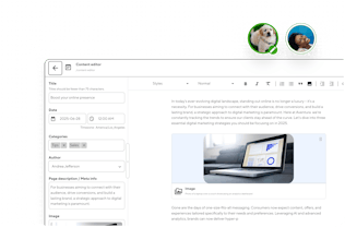 Screenshot of CloudCannon's WYSIWYG Content Editor and active users
