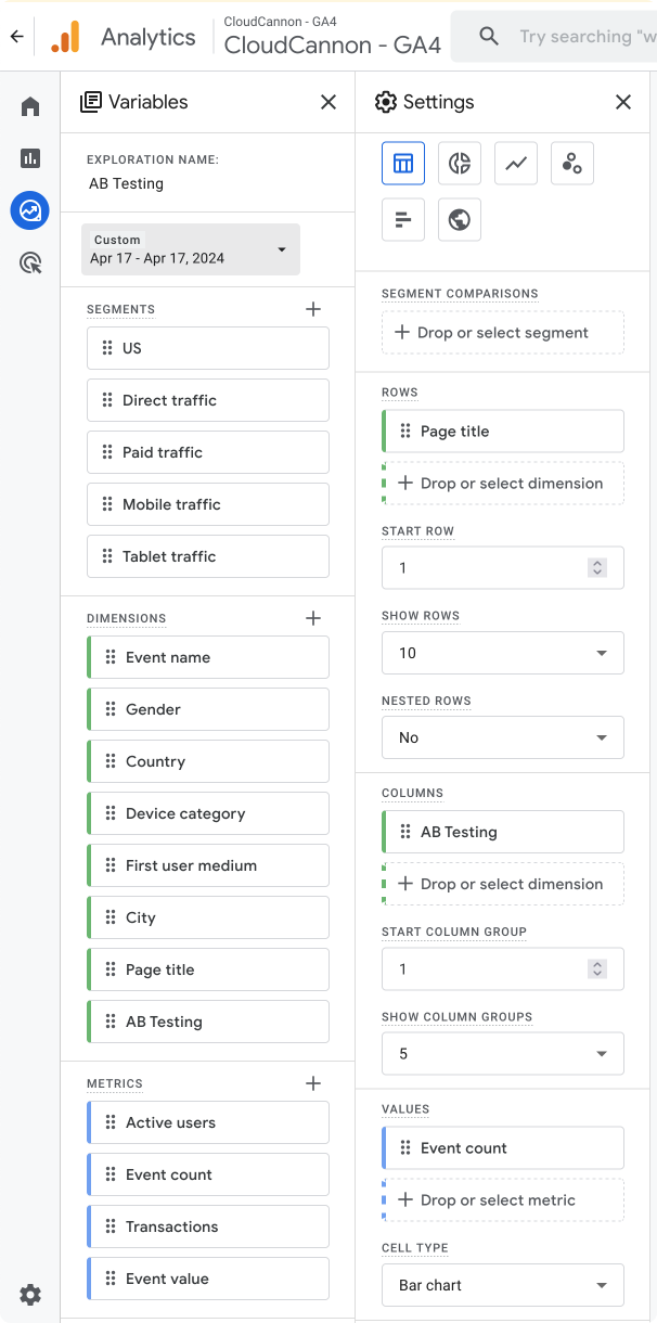 Google Analytics 4 Variables section screenshot