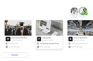 Three cards side by side that show different website branches on each