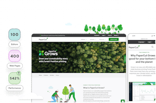 Illustration of PaperCut's websites and outcomes with CloudCannon's Enterprise Success team