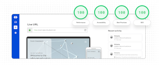 CloudCannon's Dashboard view of a website, with perfect Lighthouse scores