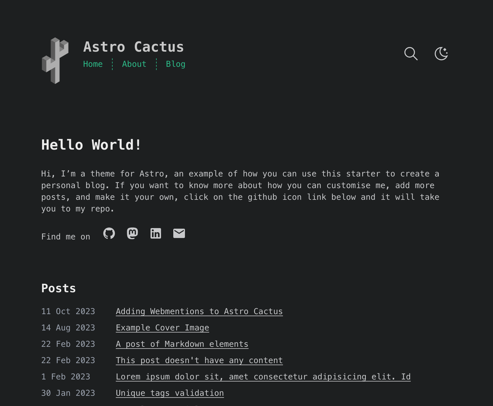 Astro Cactus demo site