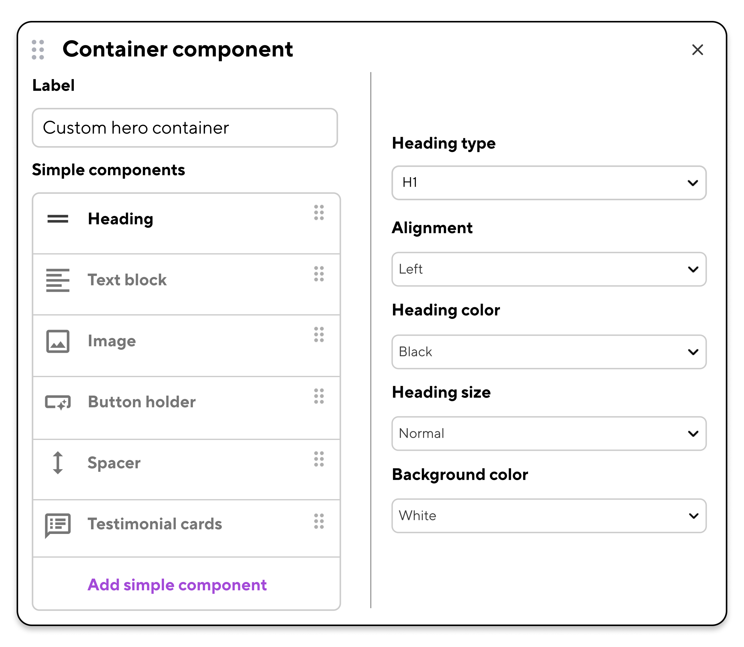 An example of a 'container' component used to create custom page-building elements