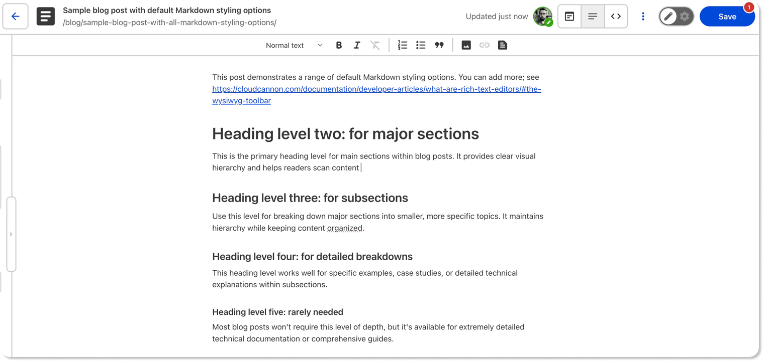 Content editing in Jetstream template
