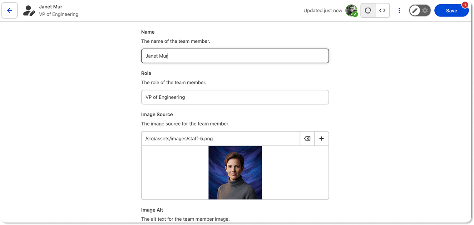 Data editing in Jetstream template