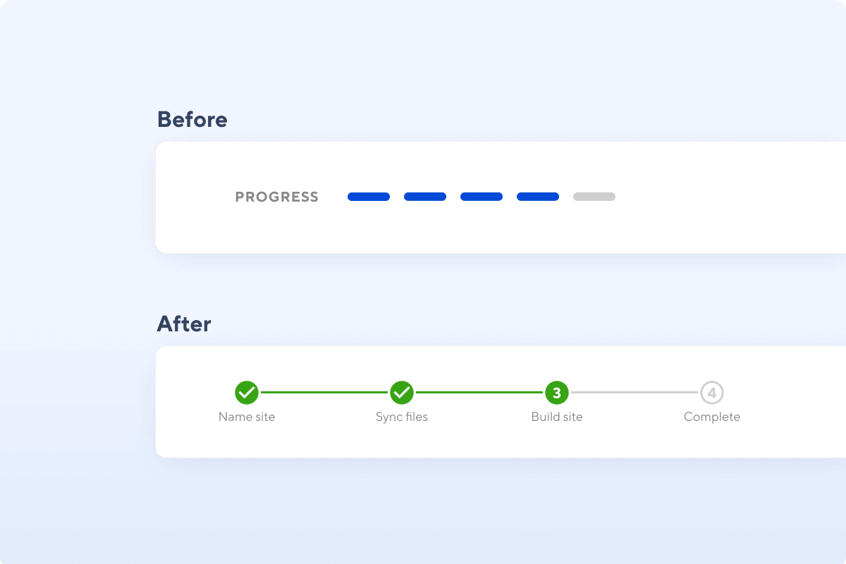 Before and after view of the updates to our progress bar