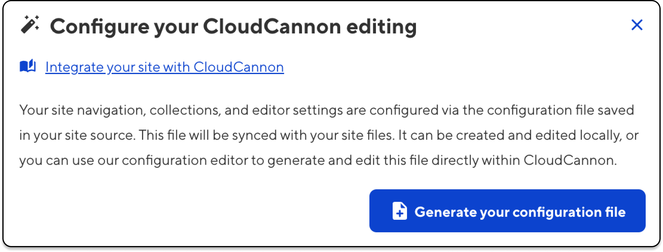 Screenshot (detail) of CloudCannon's automatic configuration for MkDocs