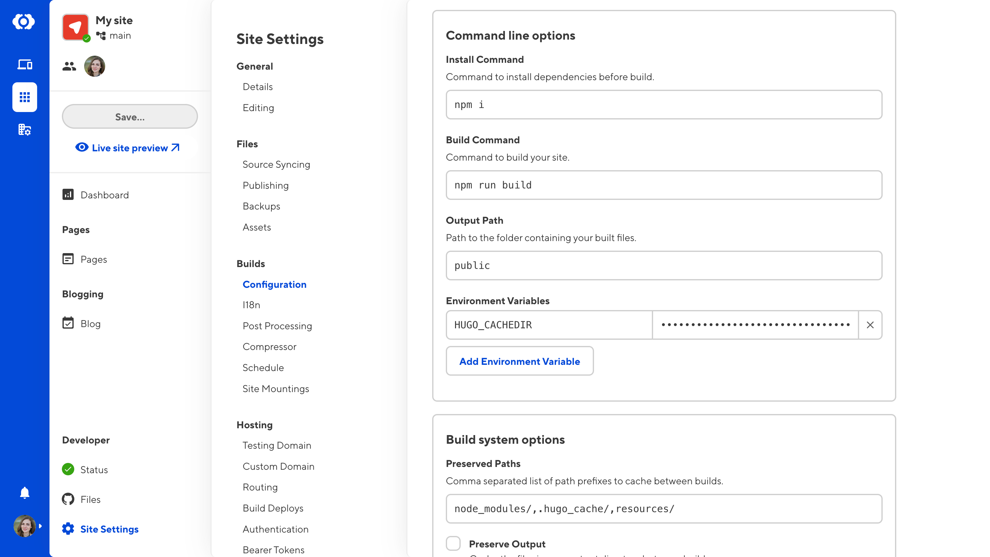 A screenshot of the Build Configuration page shows a text field for configuring your environment variables and an Add Environment Variable button.