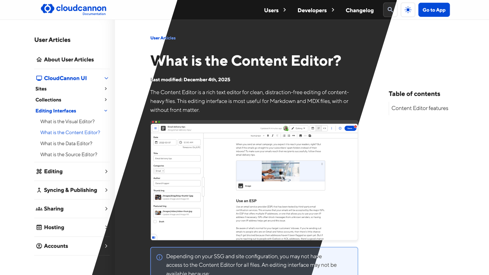 An illustration of the new documentation website showing Light and Dark Mode options.