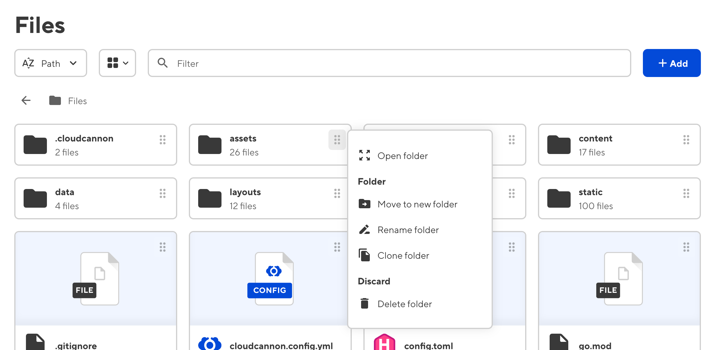 A screenshot of the File browser shows the Context Menu open for a folder with several file actions.