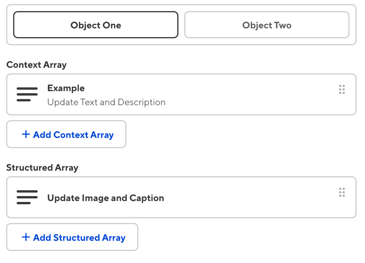 A screenshot of top-level tabbed Object inputs named Object One and Object Two.