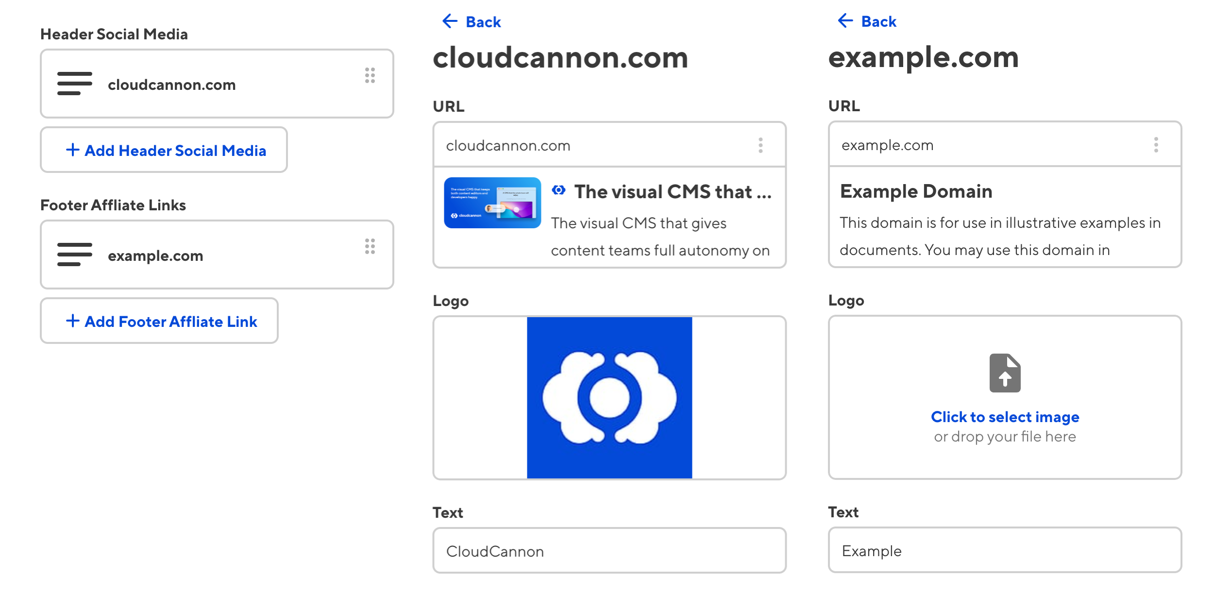 The sidebar of the Content Editor shows two arrays using the same structure.