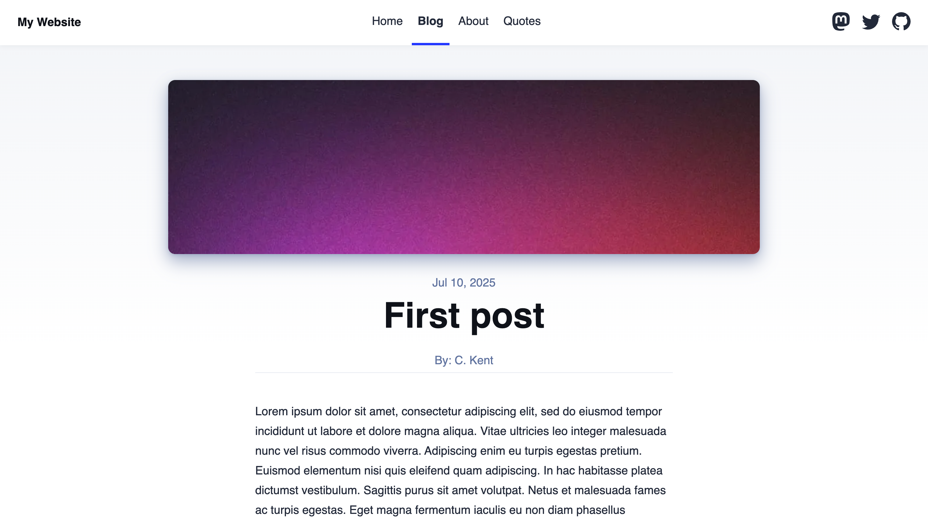 A blog page A screenshot of a blog page on our Astro website shows a header image, title, author, and content.
