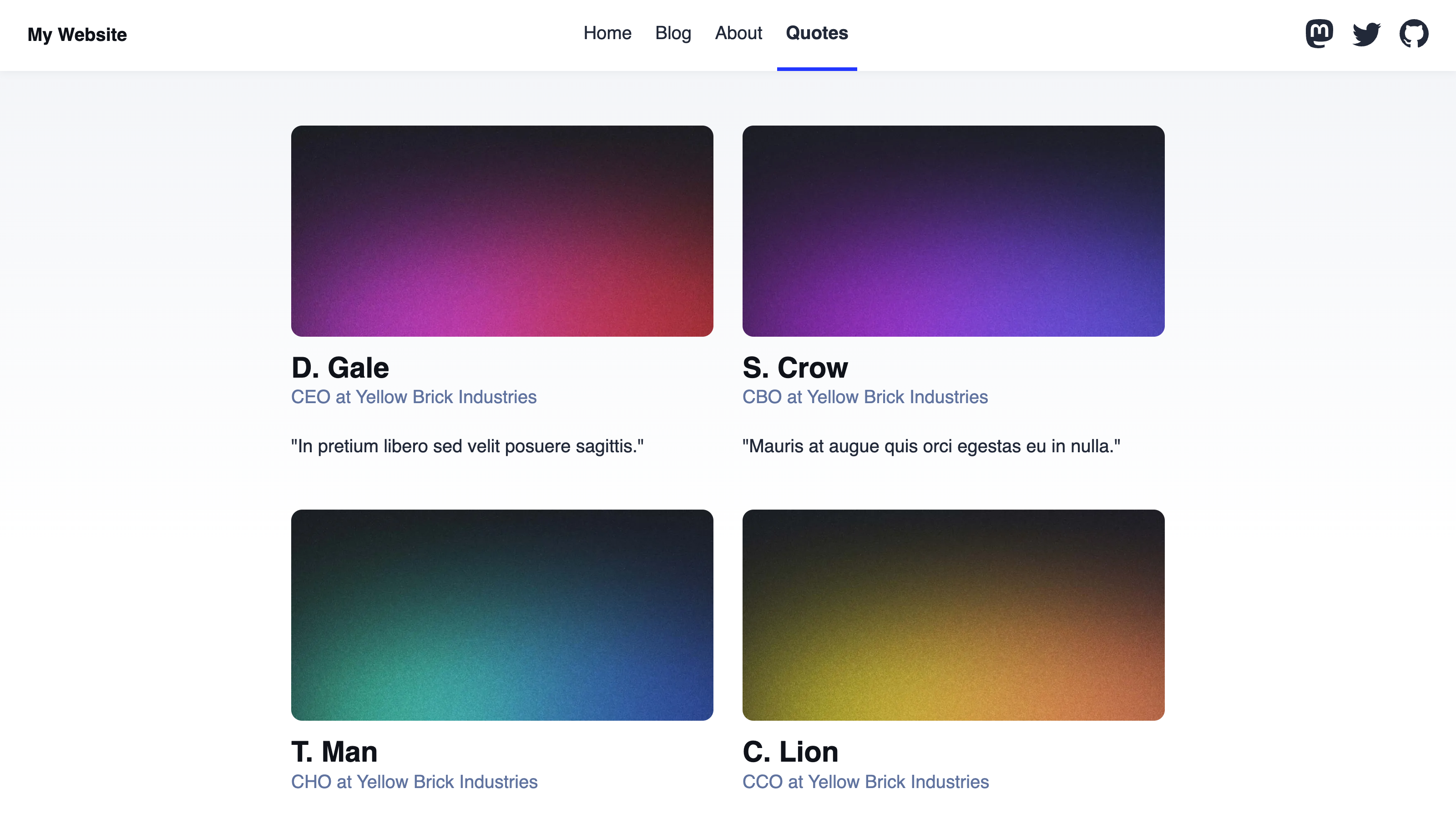 The quotes page A screenshot of the quotes page on our Astro website shows four items, each with an image, title, author, and quote.