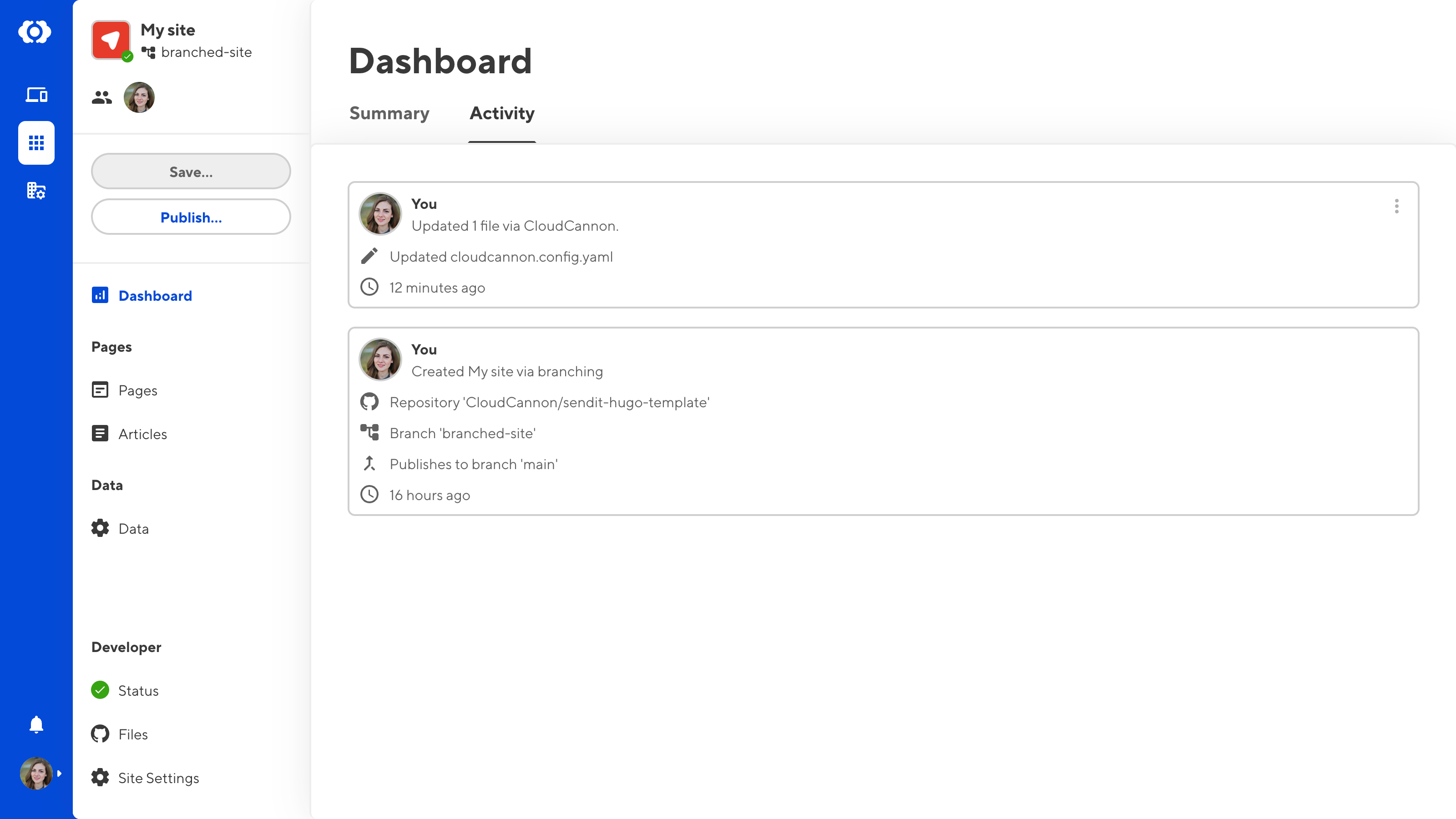 A screenshot of the Activity tab on the Dashboard page shows all recent activity.