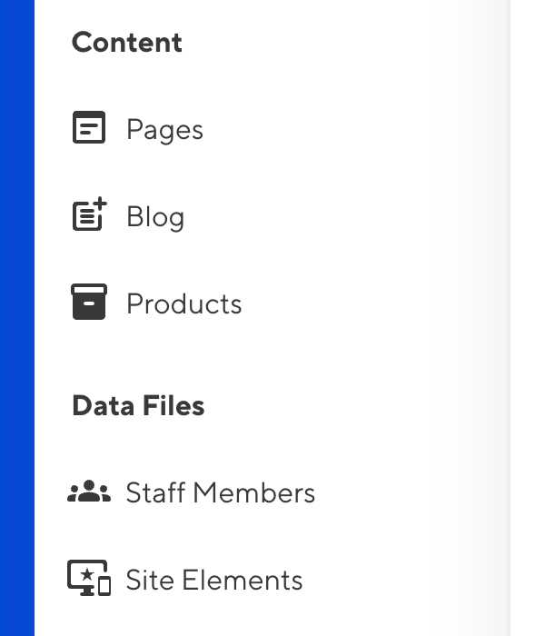 A screenshot of five Collections in the Site Navigation, with updated icons, display names, and collection groups.