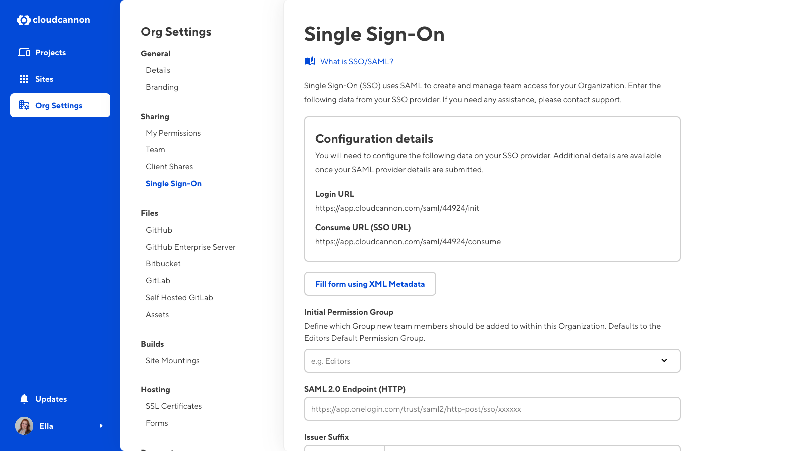 A screenshot of the Single Sign-On pages shows the configuration details for initial set up of your Identity Provider.