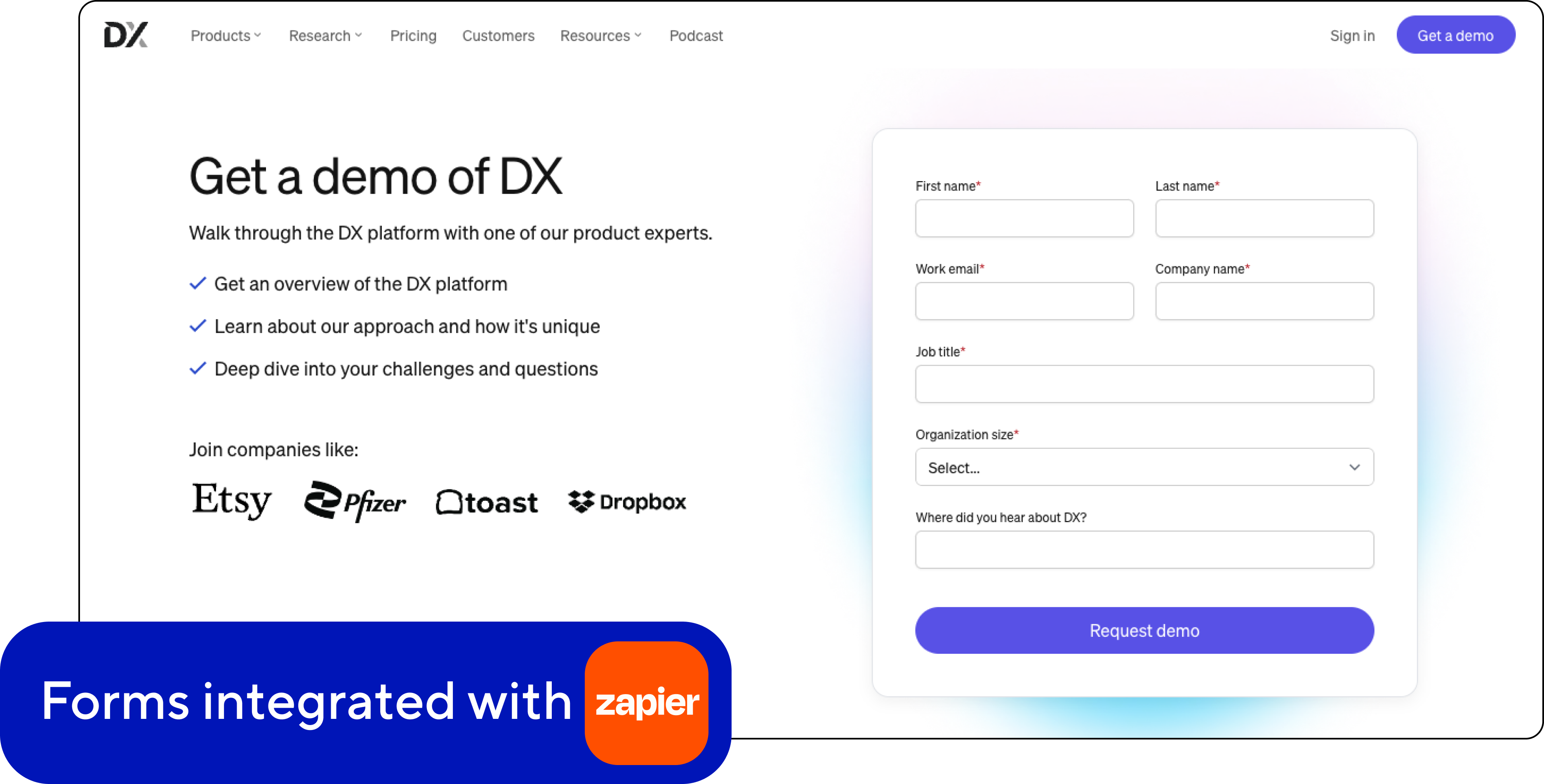 Screenshot showing DX integration of their CloudCannon Forms with Zapier