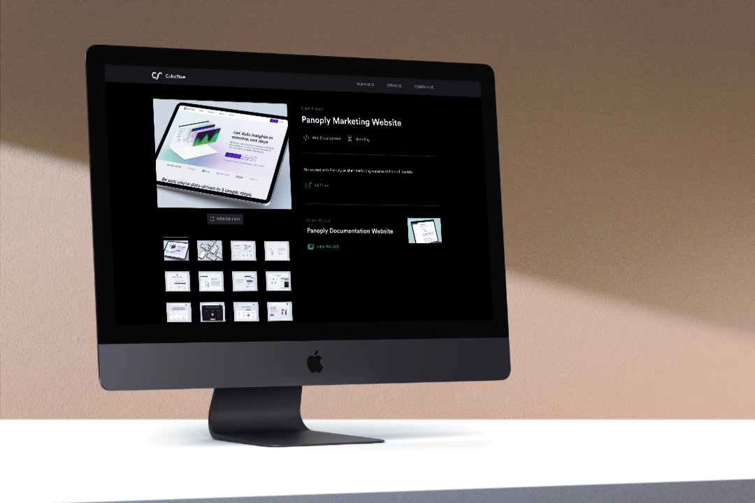 Image of an iMac showcasing the portfolio page of Cubicflow's site