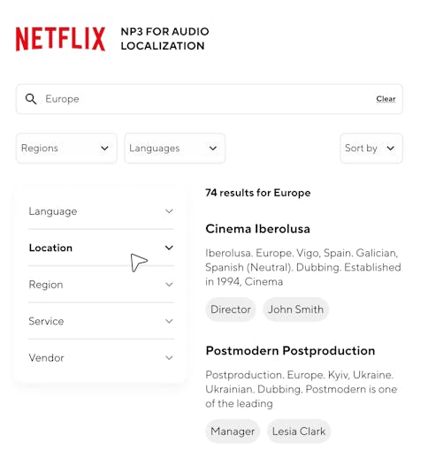 Intuitive search implementation for Netflix Dubbing