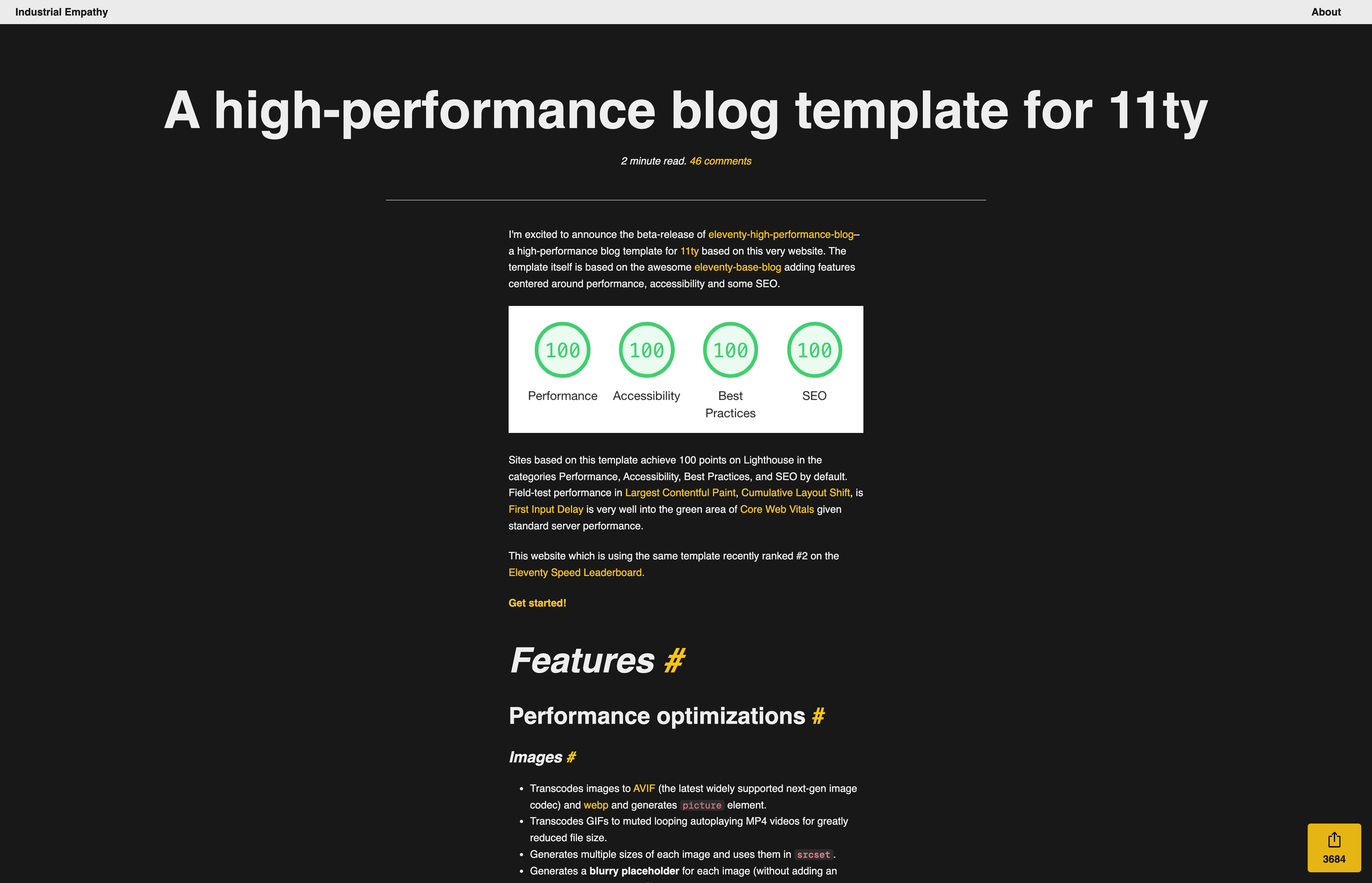 Eleventy High Performance Blog demo site