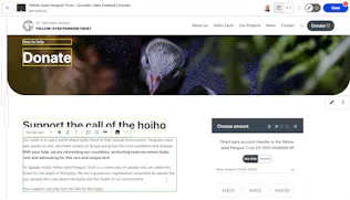 Yellow-eyed Penguin website donate page in CloudCannon visual editor