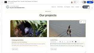 Yellow-eyed Penguin website projects section in CloudCannon visual editor